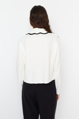 TRENDYOLMILLA Limited Edition Ekru Kruvaze Yaka Renk Bloklu Triko H?rka TWOAW22HI0359  фото 5