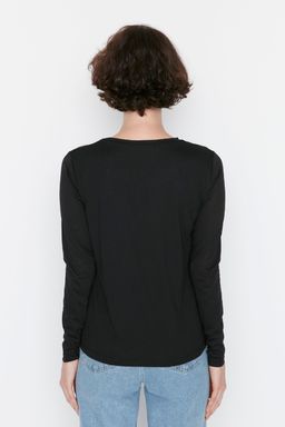 TRENDYOLMILLA Beyaz %100 Pamuk Uzun Kollu Bisiklet Yaka Regular/Normal Kal?p Basic Orme T-Shirt TWOAW21TS0098  фото 9