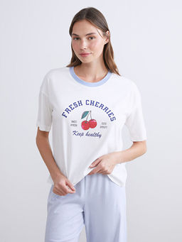 Kiraz Bask?l? Kad?n Kaprili Pijama Tak?m?