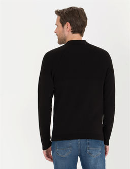 Siyah Slim Fit Fermuarl_ Polo Yaka Triko Kazak - Pierre cardin фото 5