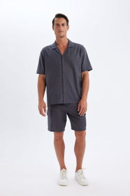 Relax Fit Pamuklu Kargo Cepli Basic Duz Bermuda Sort
