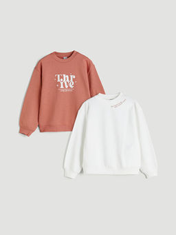 Bisiklet Yaka K?z ?ocuk Sweatshirt 2li