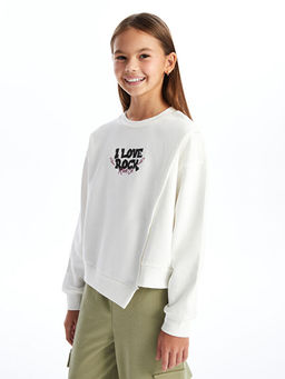 Bisiklet Yaka Bask?l? Uzun Kollu K?z ?ocuk Sweatshirt - Waikiki фото 4