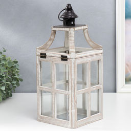 Деревянный подсвечник-фонарь на 1 свечу «Веранда», набор 2 шт., белый состаренный, 35×15×15 см; 53×20×20 см