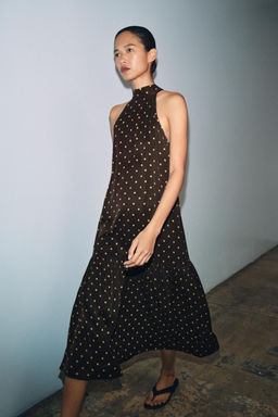 VESTIDO HALTER LUNARES ZW COLLECTION / Marr?n / Crudo - Zara фото 4