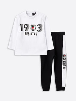 Bisiklet Yaka Be?ikta? Bask?l? Erkek Bebek Sweatshirt ve E?ofman Alt? Tak?m