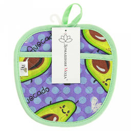 Прихватка с запахом 19х19см "Авокадо, вид 2/2", форма "Яблоко", рогожка 171г/м2, хлопок 100%, наполнитель - ватин 280г/м2, на пластмассовом подвесе, "Домашняя мода" (Россия)