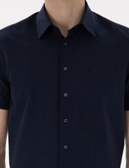 Lacivert Basic Regular Fit K_sa Kollu Cepli G_mlek
