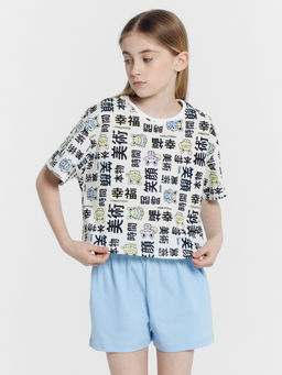 Футболка для девочек белая с принтом иероглифы - Mark formelle фото 3