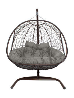 Кресло - кокон подвесное «Добрыня», 133×112×193 см, с искусственным ротангом, коричневое, с серой подушкой