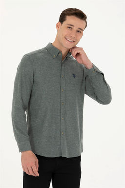 U. S. Polo Assn / Мужская темно-зеленая базовая рубашка с длинным рукавом - U.s. polo assn фото 10