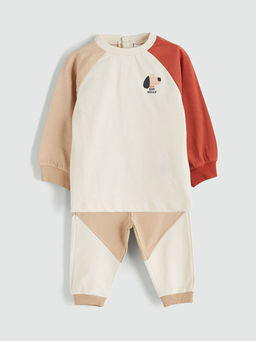 Bask?l? Erkek Bebek Sweatshirt ve E?ofman Alt 2li