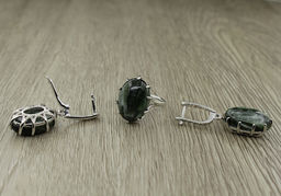 Комплект Сэра-1, серафинит (Россия), покрытие родий, размеры кольца: 17, 18, 19, 20 - Agat77 фото 3