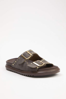Trendyol Shoes Siyah Rivetli Cift Tokal? Duz Kad?n Terlik TAKSS25TE00004 - Trendyolmilla фото 15