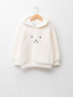 Kap??onlu Nak?? Detayl? Uzun Kollu Pel?? K?z ?ocuk Sweatshirt