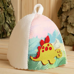 Шапка для бани детская с аппликацией динозавтра Рич, войлок