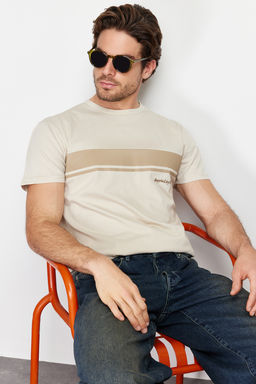 TRENDYOL MAN Tas Regular/Normal Bisiklet Yaka K?sa Kollu Cizgili Bask?l? %100 Pamuklu T-shirt TMNSS24TS00059 - Trendyolmilla фото 9