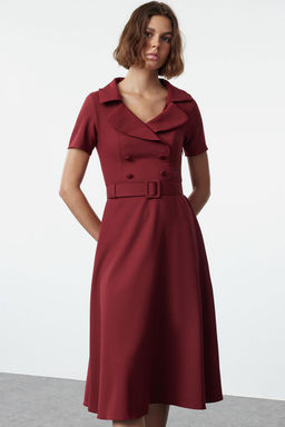 Bordo Duz Dokuma Elbise TWOSS22EL1185