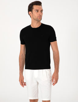 Siyah Slim Fit Bisiklet Yaka Triko T-shirt