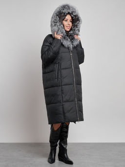 Пальто утепленное с чернобуркой зимнее женское черного цвета 133156Ch - Visdeer фото 7