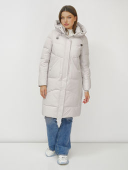 Куртка зимняя с капюшоном удлиненная стеганная бежевого цвета 9650B - Mtforce фото 13