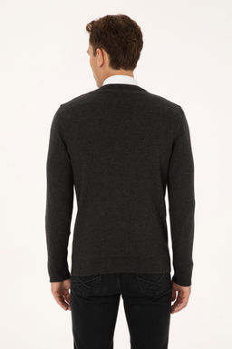 Erkek Slim Fit V Yaka Antrasit Melanj Basic Triko Kazak - U.s. polo assn фото 5