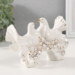 Фигурка керамика «Белые голуби на цветочном дереве», с золотом, стразы