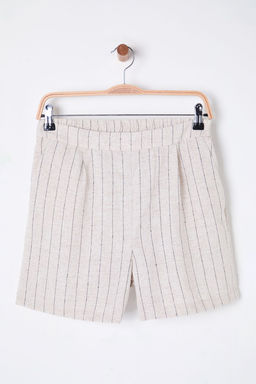 TRENDYOLMILLA Bej Keten Gorunumlu Cizgili Arka Beli Lastikli Diz Boy Dokuma Sort TWOSS25SR00022  фото 8