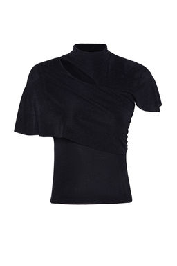 Trendyolmilla Siyah Drapeli Par?lt?l? Simli Orme Bluz TPRSS25BZ00012