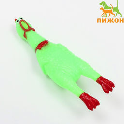 Игрушка пищащая Задумчивая курица малая для собак, 16,5 см, ярко-зелёная