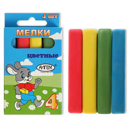 Цена за 9 шт. Мелки цветные "АЛГЕМ", в наборе 4 штуки, квадратные, МИКС