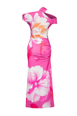 Limited Edition Pembe Cicek Bask?l? Bodycon Cut Out Detayl? Esnek Orme Elbise TWOSS25EL00483 - Trendyolmilla фото 4