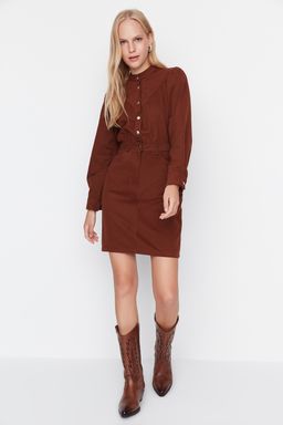 TRENDYOLMILLA Kahverengi Mini Dokuma Dokuma Elbise TWOAW23EL00427  фото 7