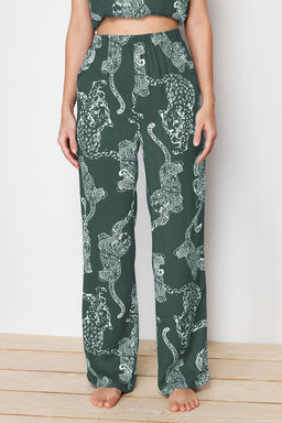 Trendyolmilla Lacivert Kaplan Desenli Ip Ask?l? Viskon Dokuma Pijama Tak?m? THMSS24PT00127  фото 3