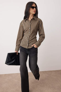 Hardal Cizgili Beli Ayarlanabilir Dokuma Gomlek TWOAW26GO00124 - Trendyolmilla фото 2