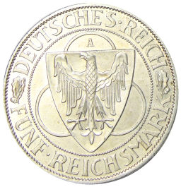 5 рейхсмарок 1930 года A Германия Освобождение Рейнской области (Рейнланда)