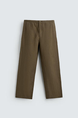 PANTAL?N RELAXED FIT 100% LINO / Khaki oscuro