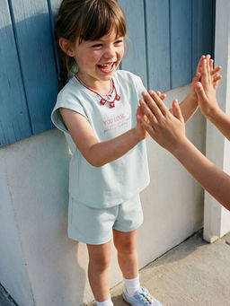 Bask?l? K?z ?ocuk Soft Touch Ti??rt ve ?ort