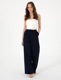 Lacivert Y_ksek Bel Loose Fit Pantolon