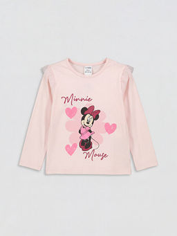 Bisiklet Yaka Minnie Mouse Bask?l? K?z ?ocuk Ti??rt