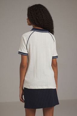 Ekru Regular/Normal Kal?p Polo Yaka Esnek Orme Bluz TWOSS25BZ00148 - Trendyolmilla фото 4