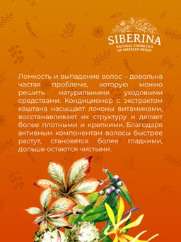 Кондиционер с экстрактом каштана и витаминами В Против выпадения для жирных и нормальных волос SIBERINA