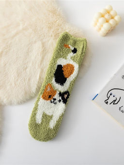 Носки iLikeGift Sweet cat, green, мужские/женские евро размер 36-44