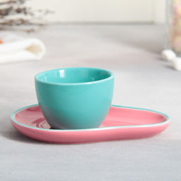 Чайная пара керамическая Avocado, кружка 100 мл, блюдце 14х10 см, цвет голубо-розовый - Дорого внимание фото 2