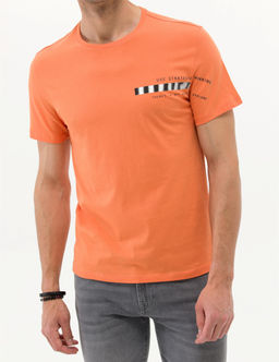 Turuncu Slim Fit Bask_l_ Bisiklet Yaka Ti__rt - Pierre cardin фото 5