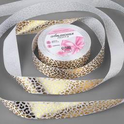 Лента атласная с тиснением «Леопард», 25 мм, 23±1 м, белая, золотая
