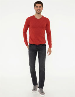Kiremit Slim Fit Bisiklet Yaka Triko Kazak