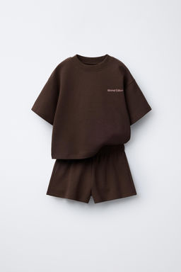 SLOGAN INTERLOCK T-SHIRT AND BERMUDA SHORTS SET