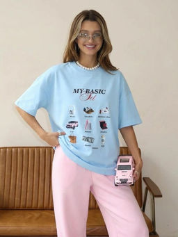 K13509 Футболка OVER SIZE (хлопок) ГОЛУБОЙ