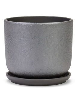 Горшок цветочный с поддоном 1,6 л, d15/h13 см серый керамика, "Перл" (М)